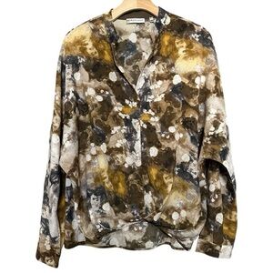 Patrizia Luca MiIano Women's Size M Earth Toned Split Neck Popover Blouse Shirt